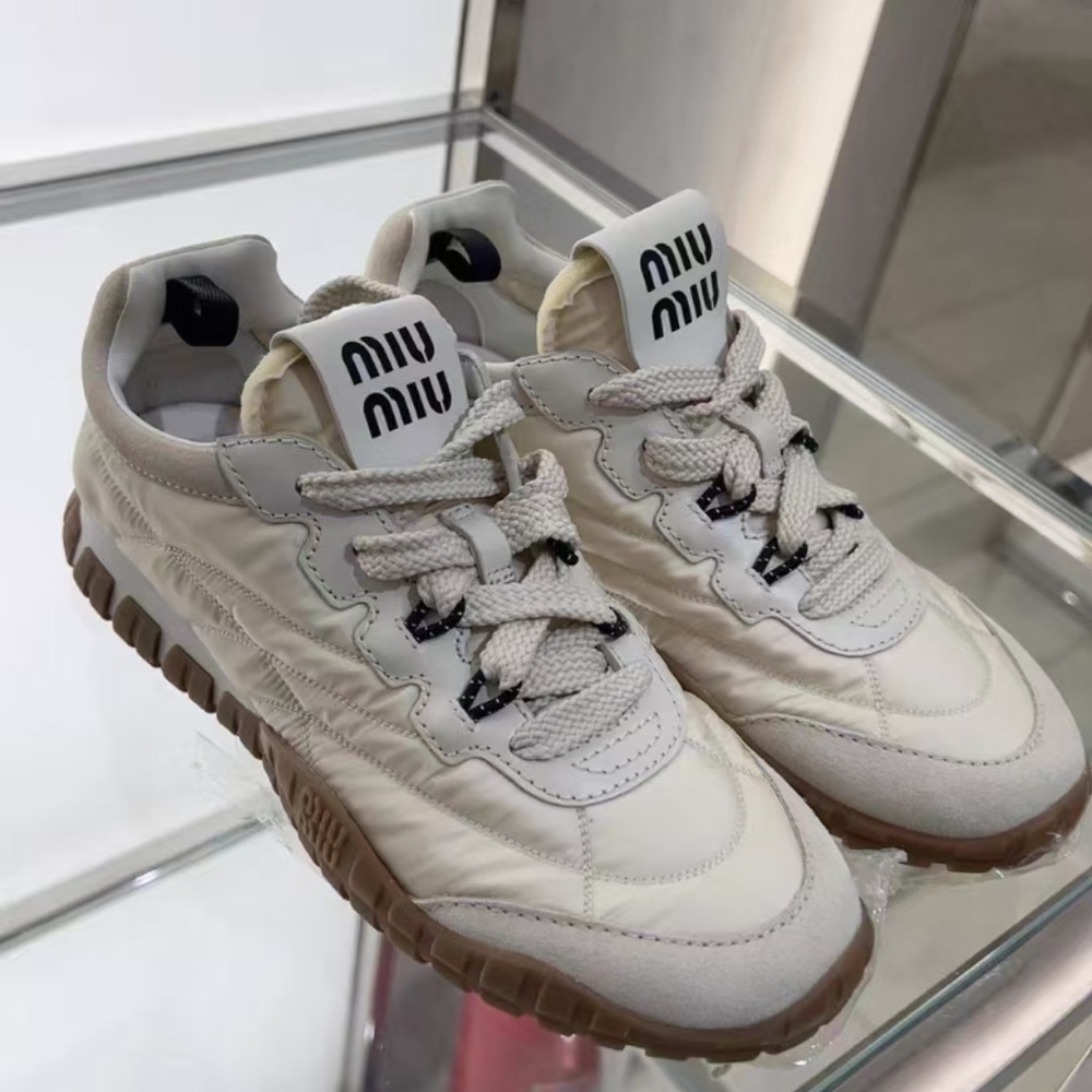 Miu Miu Cream and Brown Quilted Sneakers